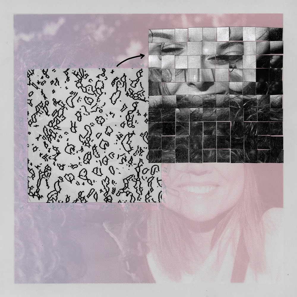 
                                “Jess Link 1” screenprint, digital print, and collage on Yupo11” x 11” 2020