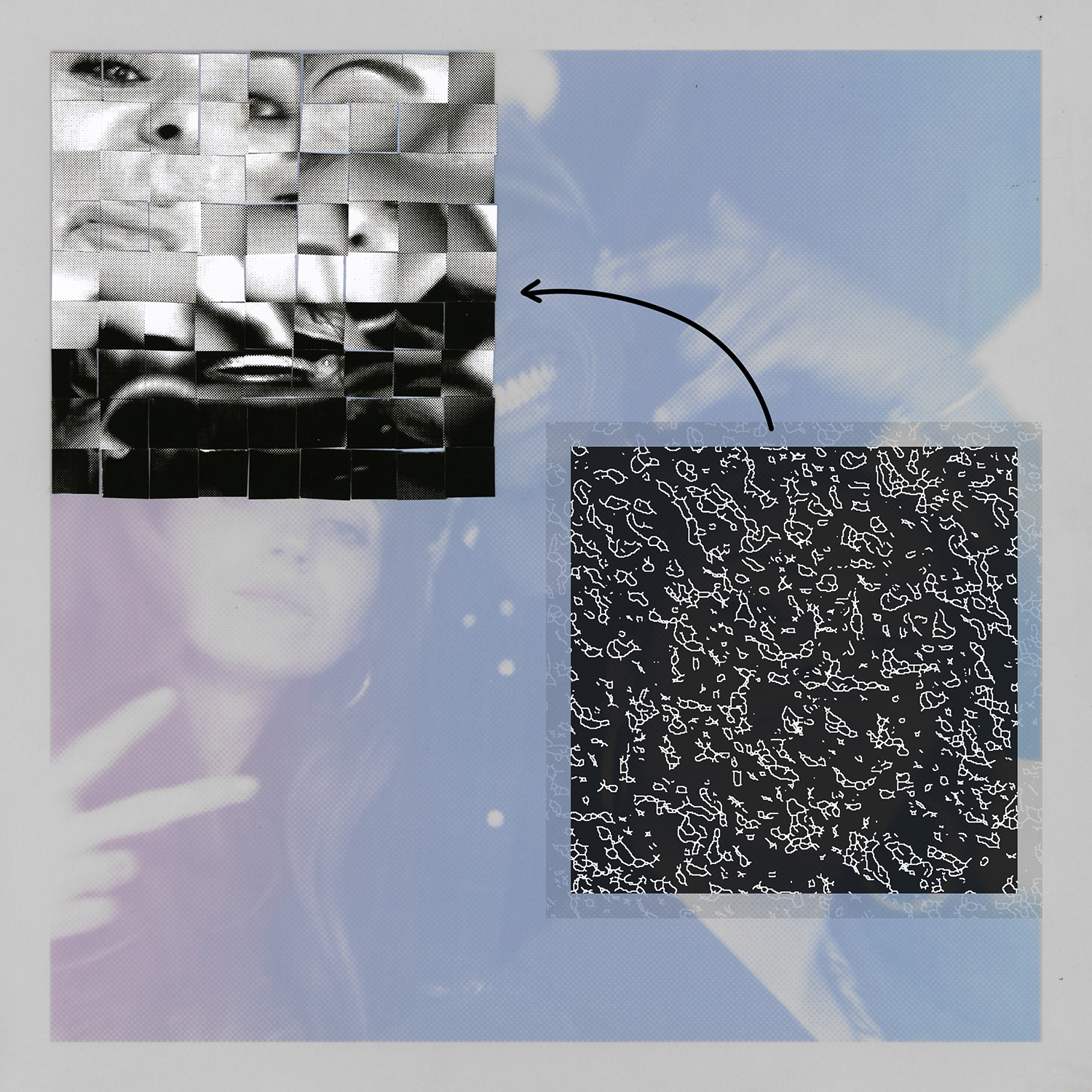 
                                “Jess Link 3” screenprint, digital print, and collage on Yupo11” x 11” 2020
